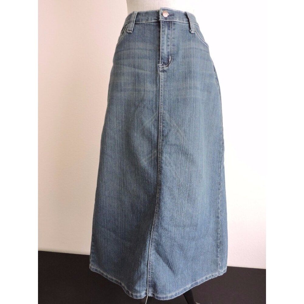 Neeso Jeans Denim Skirt Straight 34" Long Modest 15/16 Beaded Back Pockets EUC
